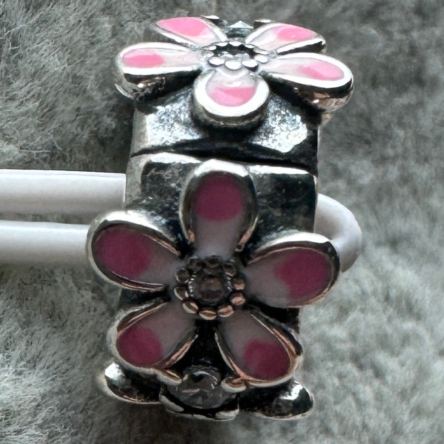 Charm Clip De Seguridad Flores Rosas Brillantes