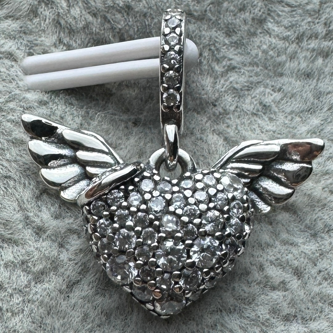 Charm Colgante Corazón Alas De Ángel Brillante