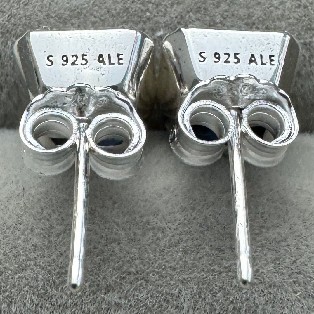 Aretes De Botón Halo Azul Cuadrado Brillante