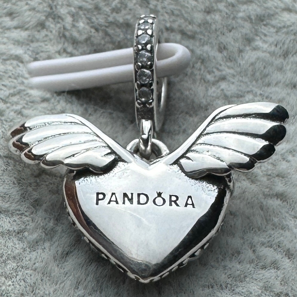 Charm Colgante Corazón Alas De Ángel Brillante