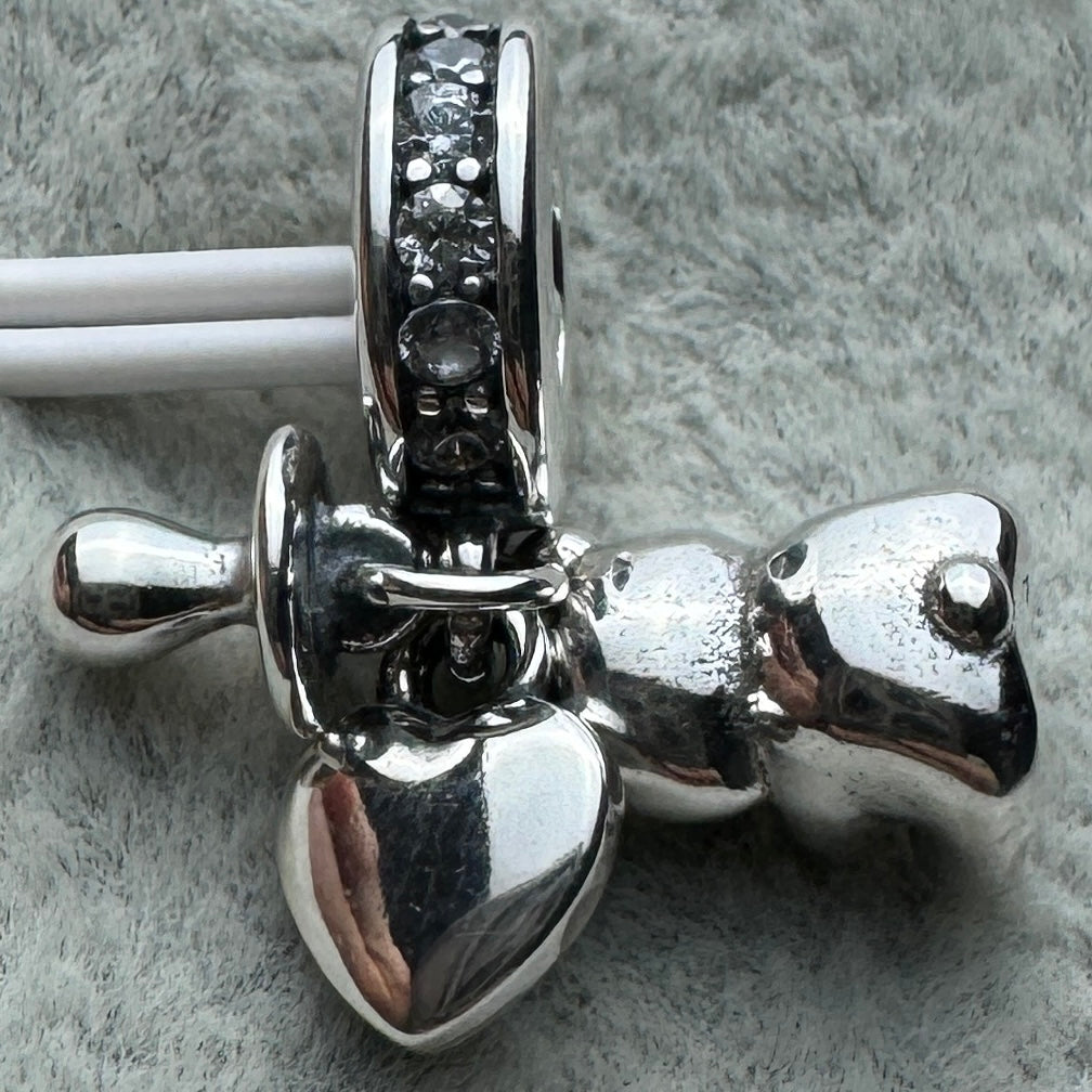 Charm Colgante Triple Oso, Corazón Y Chupón