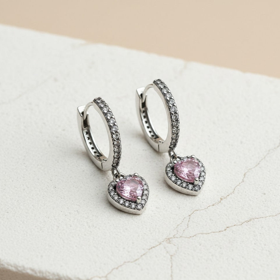 Aretes Corazón Rosa Halo
