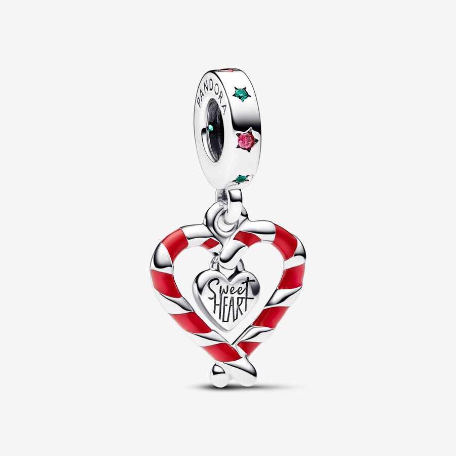 Charm Colgante Corazón Bastón Caramelo Doble De Navidad