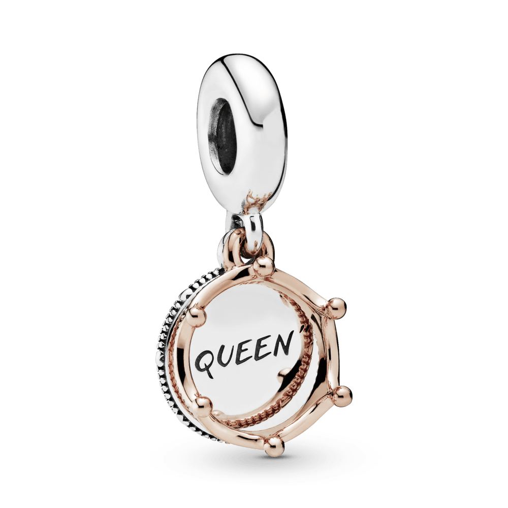 Charm Colgante Doble Reina Y Corona Real Oro Rosa
