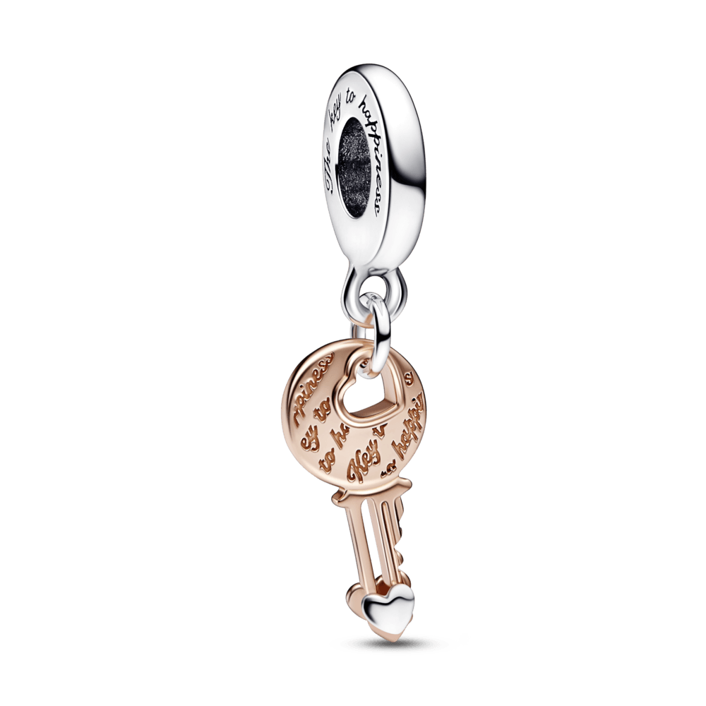 Charm Colgante Llave y Corazón Deslizante De Dos Tonos