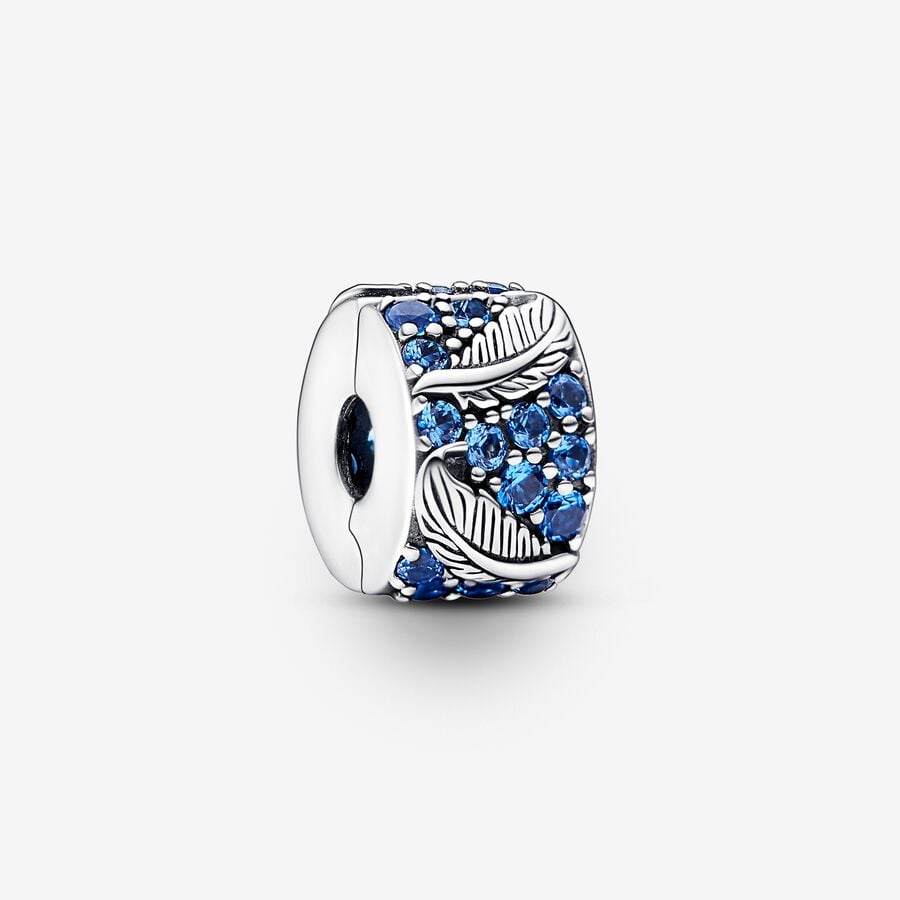 Charm Clip De Seguridad Plumas Curvadas Pavé Azul Pandora