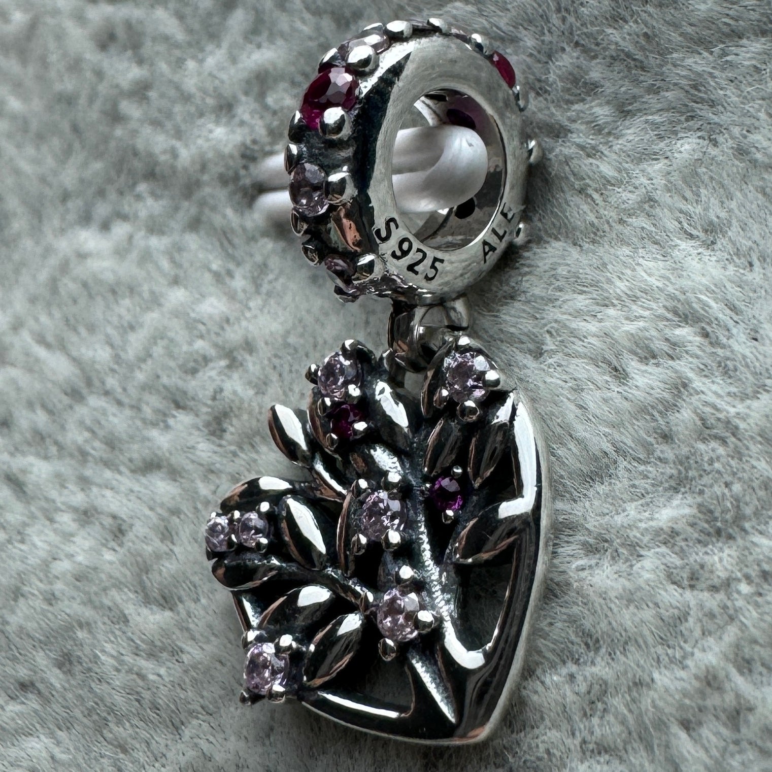 Charm Colgante Árbol Brillante Rosa Pandora Vista Lateral