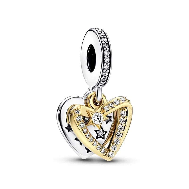 Charm Colgante Doble Dorado Corazones Estrella Fugaz Pandora