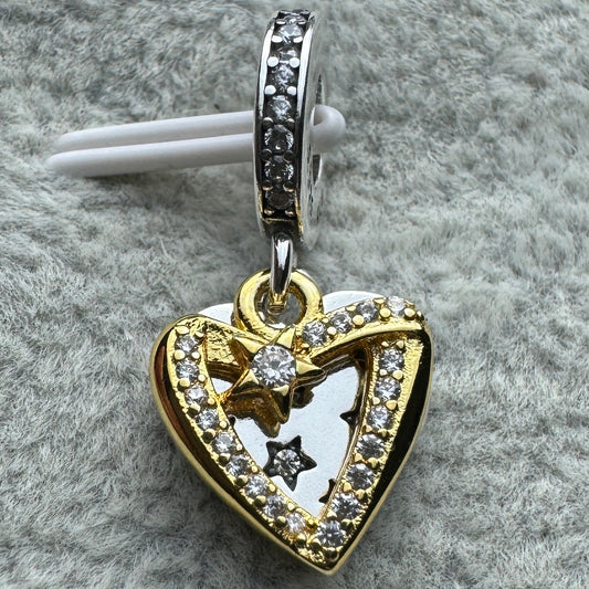 Charm Colgante Doble Dorado Corazones Estrella Fugaz Pandora Vista Frontal