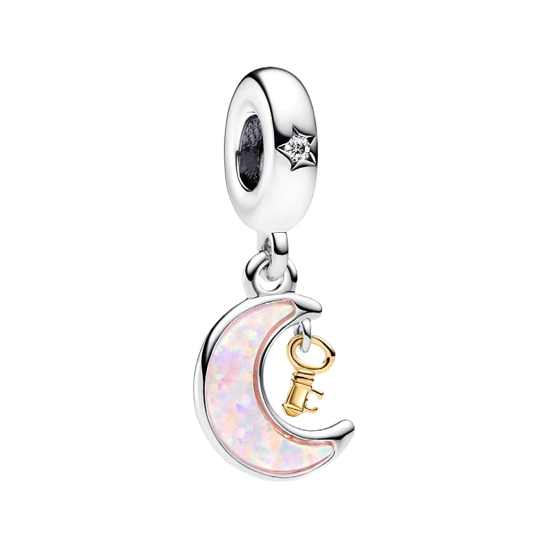 Charm Colgante Luna Opalescente Y Llave Pandora