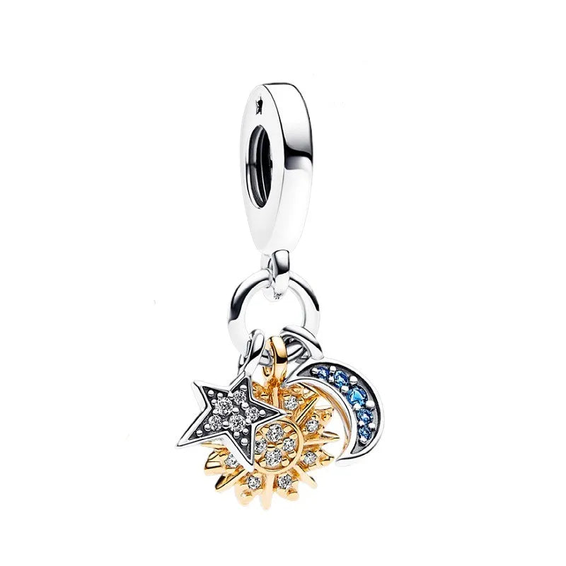 Charm Colgante Triple Celestial Brillante Sol, Luna Y Estrella Pandora
