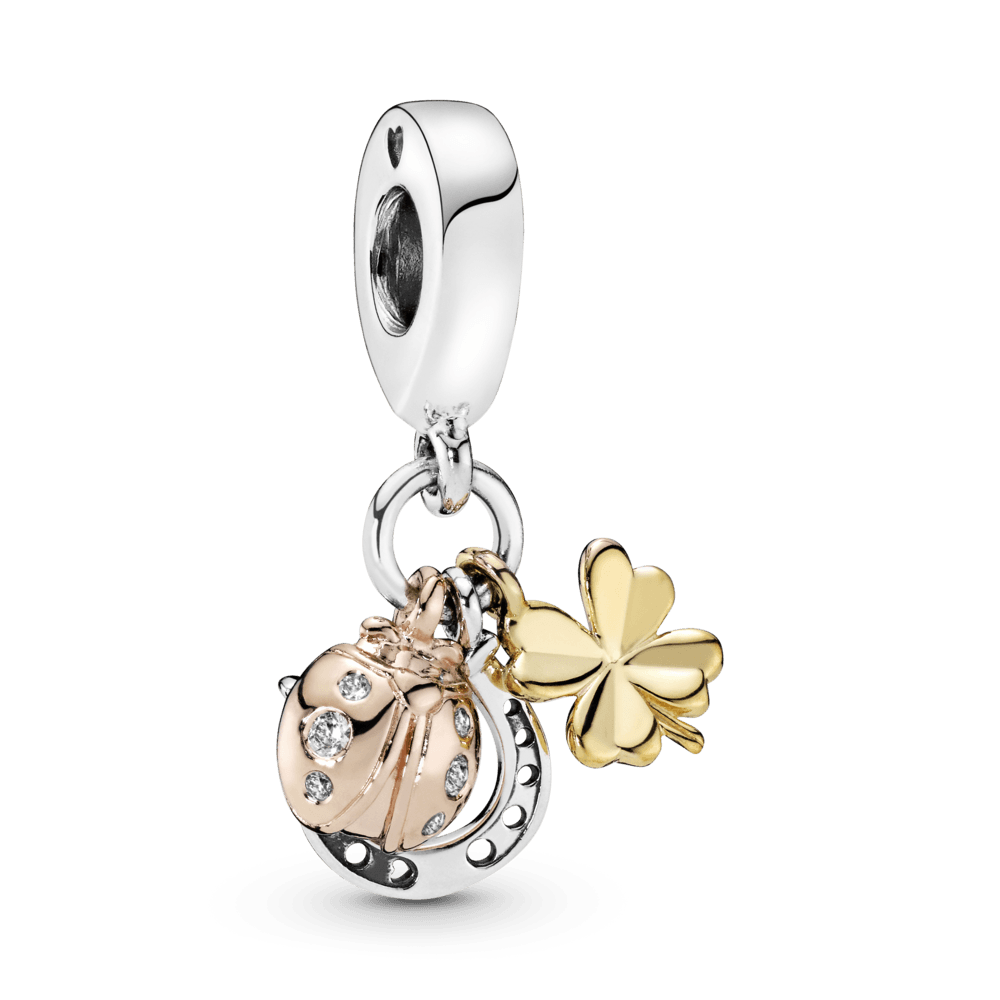 Charm Colgante Triple Herradura, Trébol Y Mariquita Dos Tonos Pandora