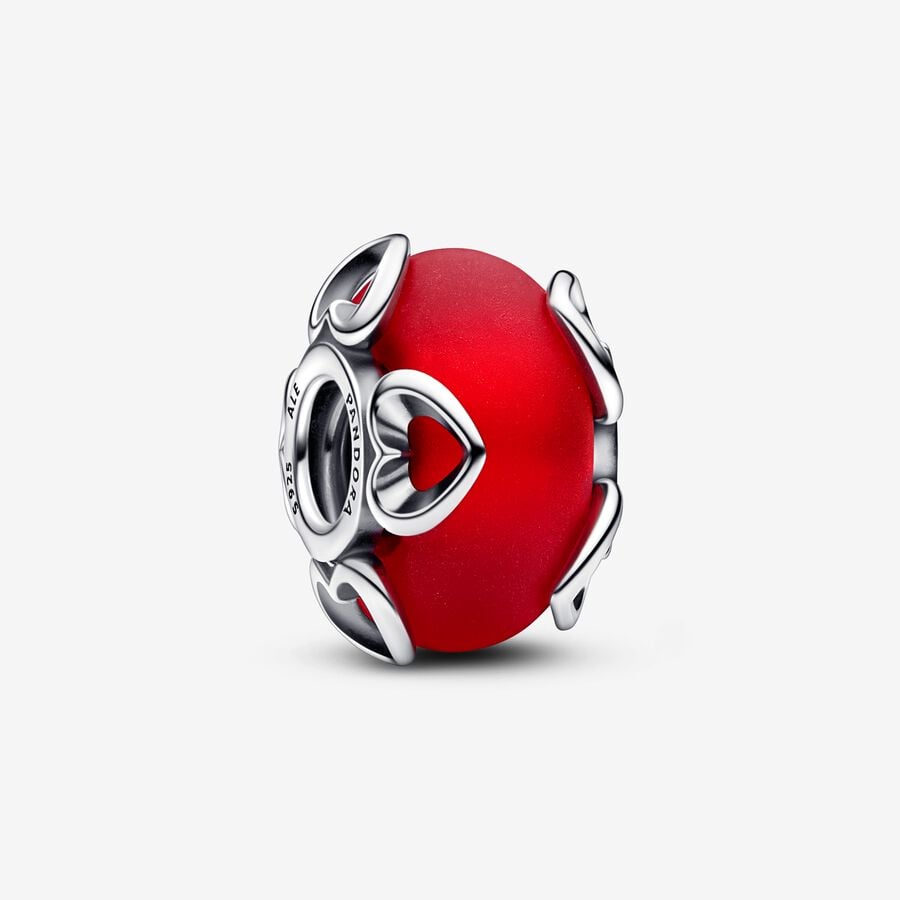 Charm De Cristal De Murano Rojo Helado Y Corazones Pandora