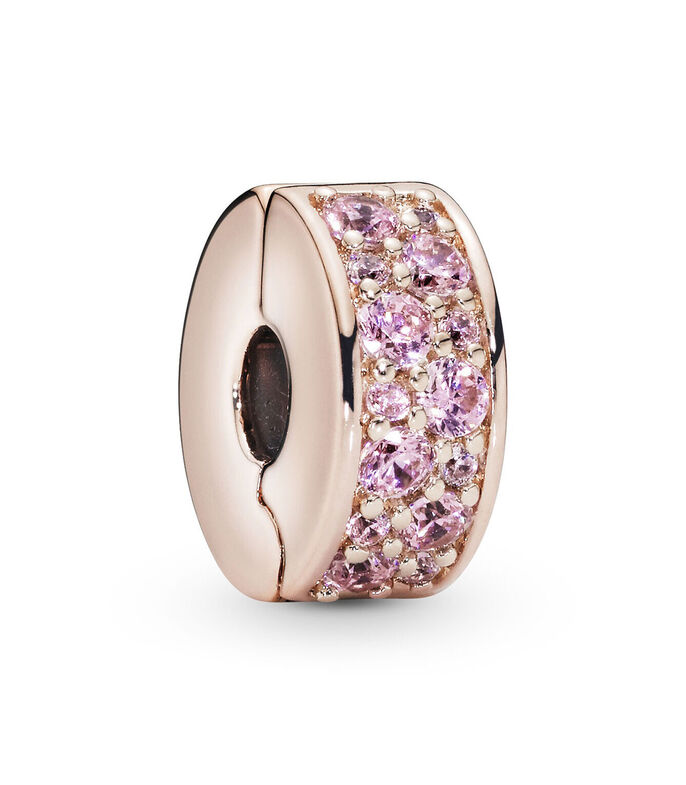 Charm Clip De Seguridad Pavé Rosas Oro Rosa