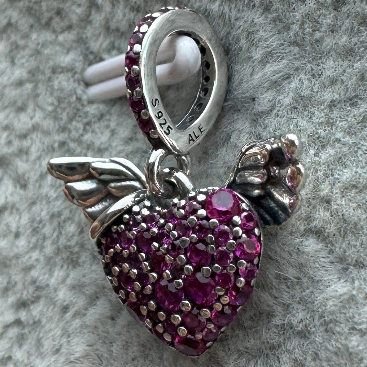 Charm Colgante Corazón Alas De Ángel Brillante Rosa