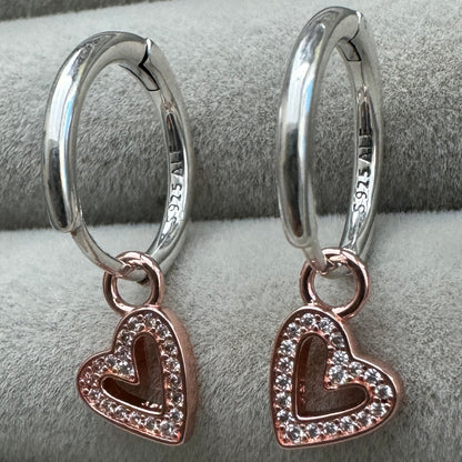 Aretes De Aro Corazón Rosa Brillante