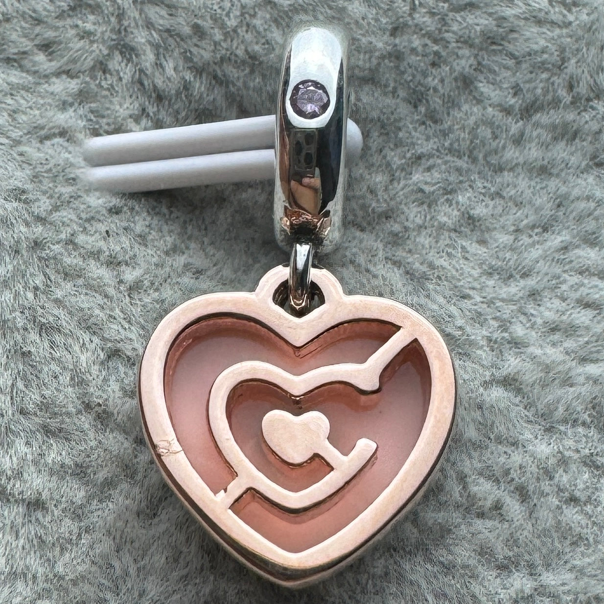 Charm Colgante Doble Corazones Rosas