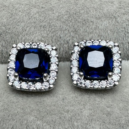 Aretes Halo Cuadrado Azul