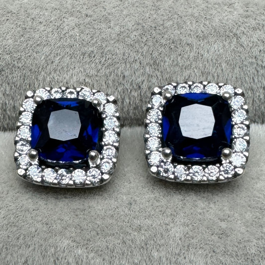 Aretes Halo Cuadrado Azul