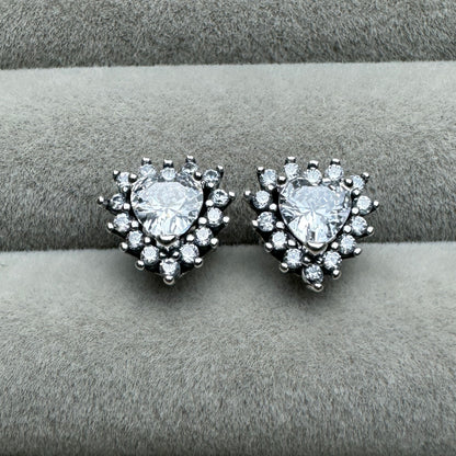 Aretes De Botón Corazón Halo Brillante