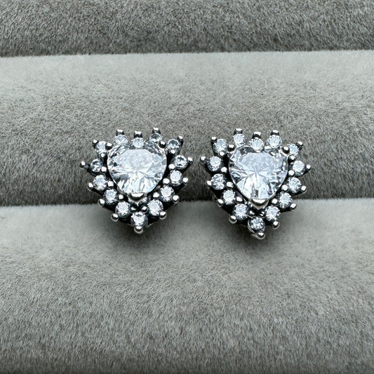 Aretes De Botón Corazón Halo Brillante