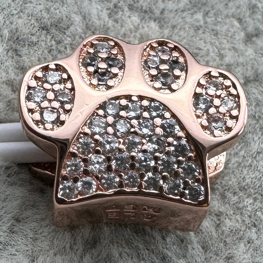 Charm Huella De Perrito Brillante Oro Rosa