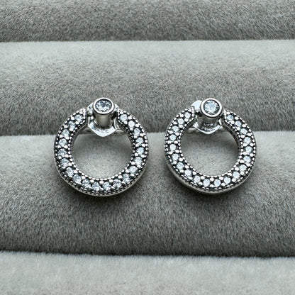Aretes De Botón Reversibles Círculo De Pavé Y Logotipo