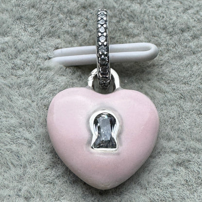 Charm Colgante Corazón Candado Rosa