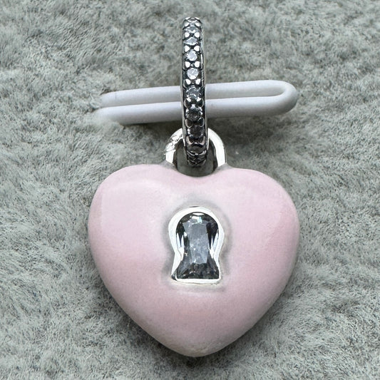 Charm Colgante Corazón Candado Rosa