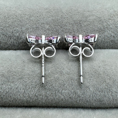 Aretes De Botón Moño Rosa