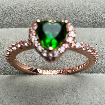 Anillo Corazón Nivelado Brillante Verde Baño Rosa Talla