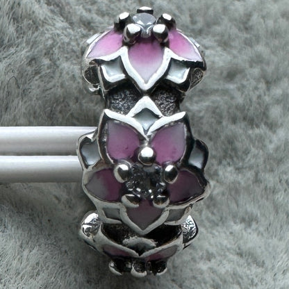 Charm Flores Rosa Con Blanco Brillantes