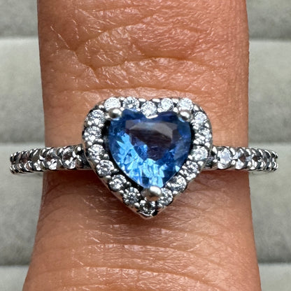 Anillo Corazón Elevado Brillante Azul