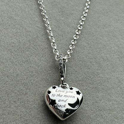 Collar Corazón Con Estrellas Y Luna Azul Brillante 50 cm (Ajustable A 45 Y 40 cm)