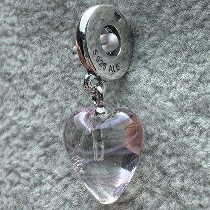 Charm Colgante Corazón Rosa De Cristal De Murano