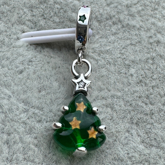 Charm Colgante Árbol Navidad Cristal De Murano Verde