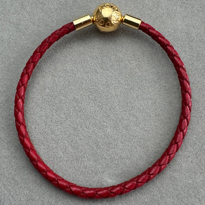 Brazalete Cuero Rojo Broche Redondo Baño Dorado