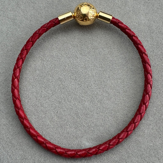 Brazalete Cuero Rojo Broche Redondo Baño Dorado