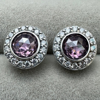 Aretes De Botón Halo Rosa Redondo Brillante