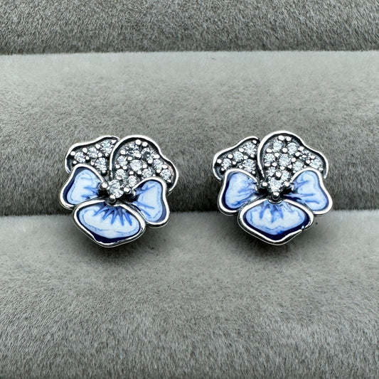 Aretes Flores De Pensamiento Azul