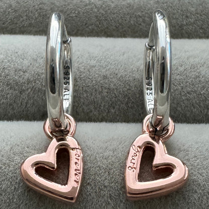 Aretes De Aro Corazón Rosa Brillante
