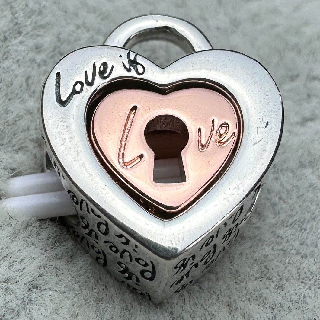Charm Corazón Candado Divisible En Dos Tonos