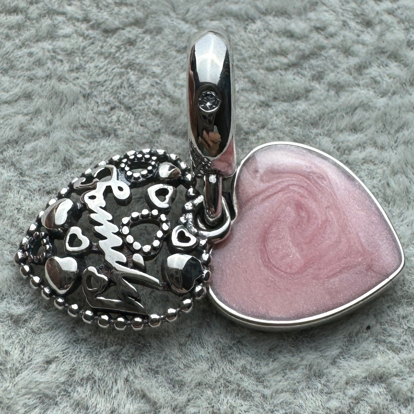 Charm Colgante Doble Corazón Familia