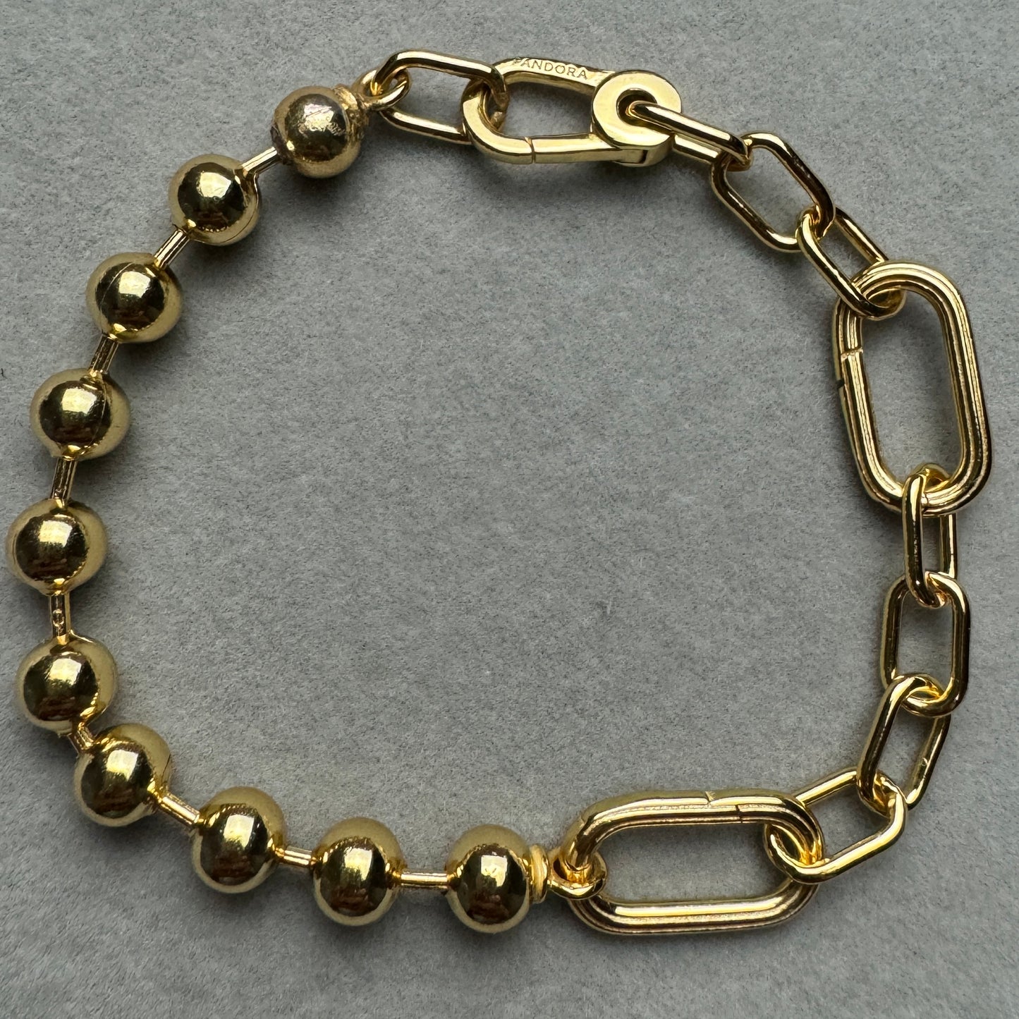 Brazalete Eslabones Y Bolitas Dorado