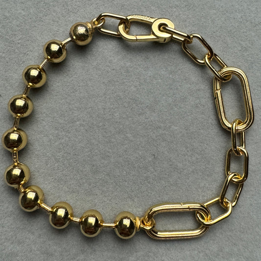 Brazalete Eslabones Y Bolitas Dorado
