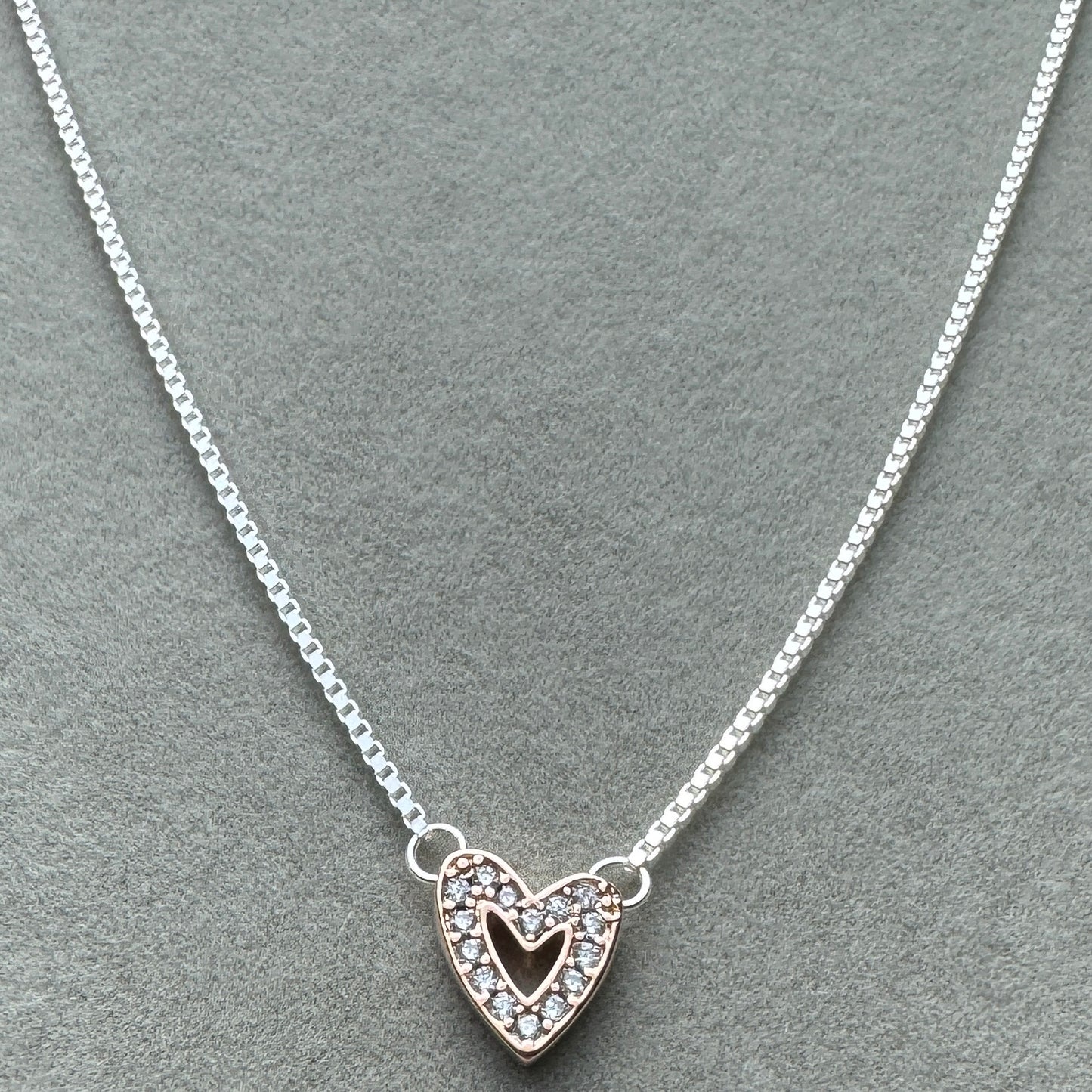 Collar Corazón de Diseño Libre Resplandeciente Baño Oro Rosa 45 cm (Ajustable A 42.5 y 40 cm)