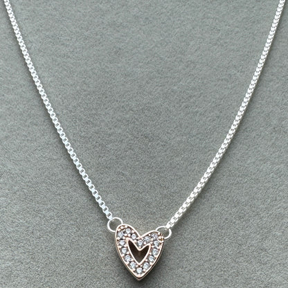 Collar Corazón de Diseño Libre Resplandeciente Baño Oro Rosa 45 cm (Ajustable A 42.5 y 40 cm)