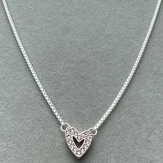 Collar Corazón de Diseño Libre Resplandeciente Baño Oro Rosa 45 cm (Ajustable A 42.5 y 40 cm)