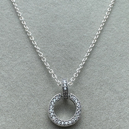 Collar y Pendiente Círculo Doble Brillante 45 cm (Ajustable A 42.5 y 40 cm)