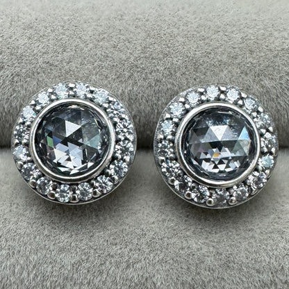 Aretes De Botón Halo Redondo Brillante